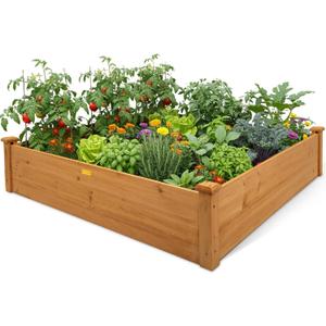 Hollyone 4x4 Raised Garden Bed Wood Frame Planters Wooden Elevated Planting Planter Box for Outdoor Herb Vegetables Flowers Grass Lawn Yard Patio - Natural Brown 48" X 48" inches