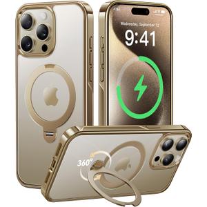 CASEKOO Titanium 360 Rotatable Magnetic Stand for iPhone 15 Pro Max Case [Compatible with Magsafe][16FT Military Protection] Slim 15 Pro Max with Kickstand Ring Phone Cover 6.7'', Gold (for iPhone 15 Pro Max 6.7'', Antique Gold)