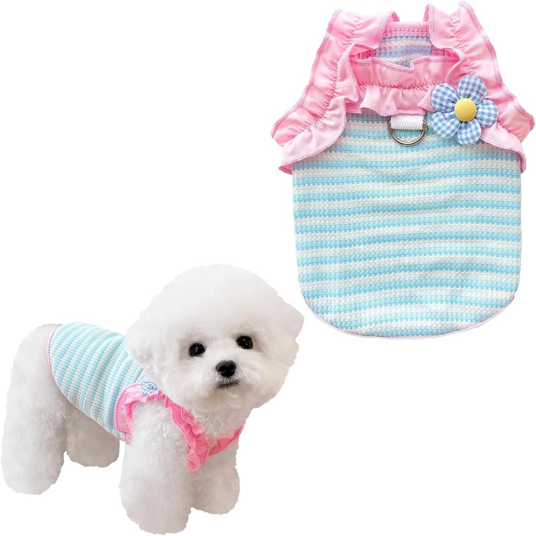 Spring and Summer pet Dog Tank Top Suspender Thin Flower Stripe Dopamine Color Matching Small Dogs and Cats Universal Breathable and Comfortable pet Clothing (XXL, Pink)