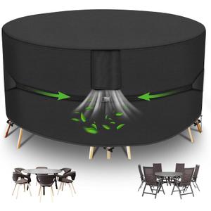 Round Patio Table Cover, Patio Furniture Covers Waterproof, Heavy Duty Outdoor Table and Chair Set Cover,Outdoor Furniture Covers for Patio Furniture, 84"Dia x 28"H, Black
