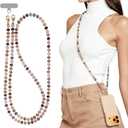 POSADINA Natural Stone Phone Lanyard, Crystal Beaded Crossbody Strap for Women, Hands-Free Anti-Loss Chain with Tether Tab