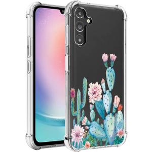 Case for Galaxy A24 4G Case, Samsung A24 4G SM-A245F Case for Girls Women, Clear Floral Soft Flexible TPU Slim Phone Protective Case Cover for Samsung Galaxy A24 4G (Cactus)