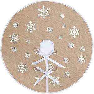 N&T NIETING Christmas Tree Skirt, 30 Inch Rustic Burlap Tree Skirt with Snowflakes Printed Christmas Tree Mat for Xmas Holiday New Year Party Decoration, Khaki