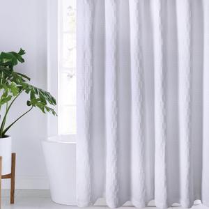 Chlophy White Shower Curtain Cotton Shower Curtain Textured Cloth Thick Fabric Farmhouse Shower Curtains for Bathroom Elegant Aesthetic Hotel Style 72x72 inches