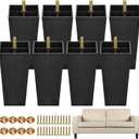 TURSTIN 8 Pack 5.7 Inch Furniture Legs Plastic Sofa Couch Legs Square Tapered Feet Sofa Legs with M8 T-Nuts Screws for Legs Sofas Chairs Cabinets Dressers Beds, Black
