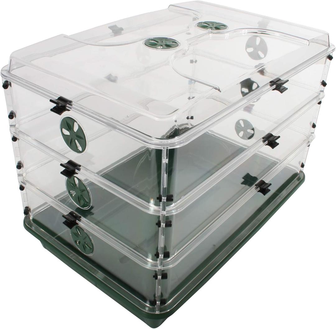 95457 24" x 15" x 16.75" Domed Propagator, Green, 3 Side Extenders and Locking Clip Set