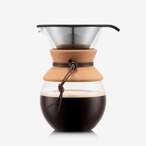 BODUM 34oz Pour over Glass Coffee Dripper w/ Reusable Stainless Steel Filter, Brown, Cork