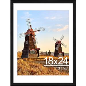 Vittanly 18x24 Picture Frame with Plexiglass - Large Black Poster Frame for Wall Display - Includes 16x20 Mat, Made of Durable PVC Design - 1 Pack