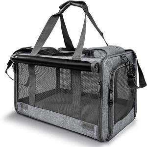 Pet Carrier for Large Cats, Soft-Sided Cat Carrier for Medium Big Cats and Puppy up to 20lbs, Washable Dog Carrier Privacy Protection for Home Outdoor Travel (Grey)