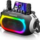 SUDOTACK Karaoke Machine with 2 Wireless Microphones, Karaoke Machine for TV, Portable Bluetooth Speaker with Echo/ Bass/ Treble Adjustment for Home Party/ Christmas/ Birthday Gifts (KM300)
