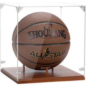 Basketball Display Case, Thickened UV Protection Clear Acrylic Lid Basketball Holder, Wooden Basketball Base Stand for Autographed Ball