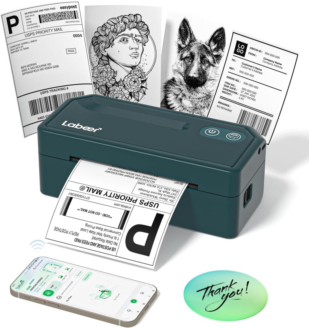 Labeer Bluetooth Thermal Label Printer, 4x6 Wireless Label Sticker Printer for Small Business, Office or Home, Compatible with iPhone, Android, Windows, Mac, Etsy, Amazon, Ebay, Shopify, UPS (Cyan)