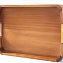 Acacia Wood Serving Tray with Metal Handles, 17x12in Food Drinks Tray for Coffee Table, Breakfast, Dinner & Bar, Rustic Decorative Storage Tray for Ottoman, Kitchen, Parties
