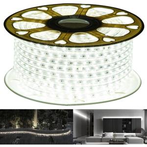 110V Daylight White Led Strip Light Outdoor 131.2ft 40m 6000K Led Rope Lights IP65 Waterproof Indoor Flexible Cuttable Connectable Ideal for Backyards Bedroom Car Deck Decorative Lighting
