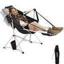 KingCamp Hammock Chair with Footrest, Swinging Portable Folding Camping Chairs for Adults MAX 400lbs Heavy Duty Foldable Oversized Rocker with Cup Holder Pillow for Outdoor Beach Patio Sport Lawn