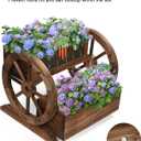 OIPRTGFJ Wooden Wagon Planter Box, Garden Planter with Wheels,Decorative Planter for Flowers Herbs Vegetables for Indoor & Outdoor Dcor, Flower Cart for Patio Garden Balcony