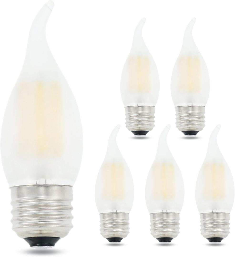 Chandelier LED Light Bulbs 40W Equivalent E26 Base,Dimmable 4W 2700K Warm White,B11 E26 Candelabra Bulb Frosted Flame Bent Tip Shape,6 Pack