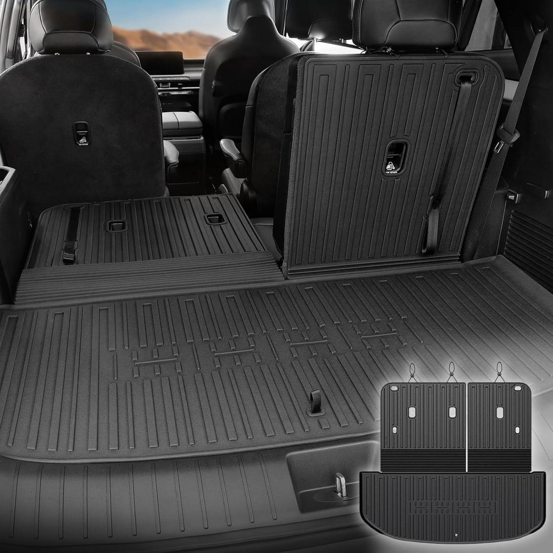 Cargo Mat for Kia Telluride Hybrid & Gas 2027 Accessories
One-Piece Cargo Liner & Rear Seat Back Protector, All Weather TPE, Non Slip & Odorless & Scratch Proof, Quick Clean