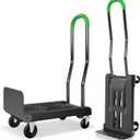 2-in-1 Convertible Hand Truck Dolly, 330LBS Capacity, 4-Wheel & 2-Wheel Modes, One-Button Switch, Foldable Lightweight Cart with Solid Rubber Wheels, Easy Assembly, Black & Dill Green