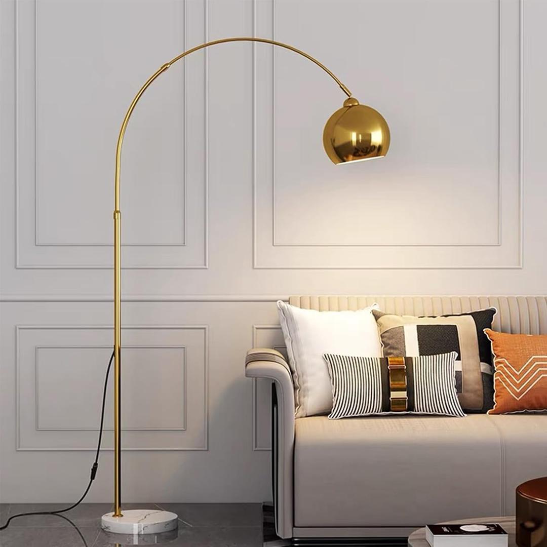 LightInTheBox Gold Modern Arc Floor Lamp, 70.9in Arc Floor Lamp with Inner Gold Metal Shade and White Marble Base, Arc Lamps Floor Standing with 5W Bulb, Over Couch Lamp for Living Room, Bedroom
