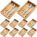 Kigley 8 Pieces Bamboo Drawer Organizer Kitchen Utensils Wooden Utensil Stackable Wooden Storage Box Bamboo Silverware Tray for Drawer(9 x 6 x 2 Inch,Wood)