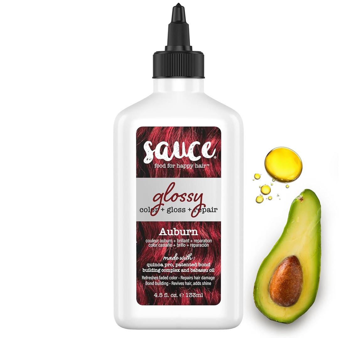 Sauce Beauty Glossy Color + Gloss + Repair, Auburn, Semi Permanent Hair Dye with Bond-Building and Color-Fade Protection Technology, Adds Shine & Deep Moisture, Lasts 4-8 Weeks, Stops Fade
