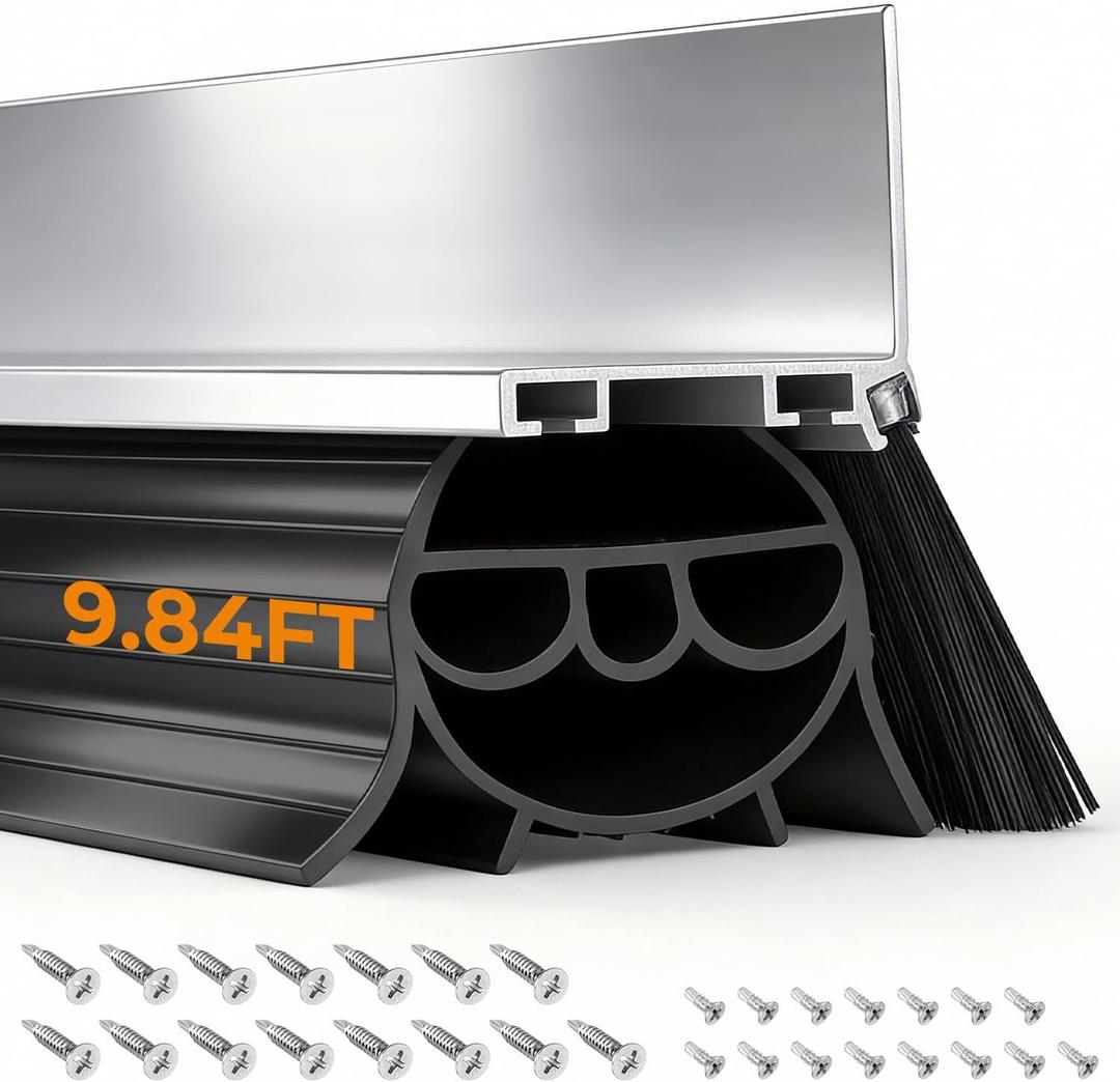 BEAMNOVA 10FT Garage Door Bottom Seal, Upgraded Multi-Layer Rubber Weather Stripping Door Seals with Brush, Wind & Water Block for Home Garage, Warehouse, DIY Homeowners