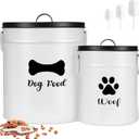 DoubleFill Extra Large 23+10 lbs Metal Dog Food Storage Containers Set of 2 Airtight Dog Treat Snack Jars with Lids and Spoon Farm House Style Big Pet Cookie Jar for Kitchen Counter Gift