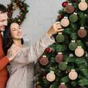 12 Pcs Velvet Christmas Balls Flocked Christmas Tree Hanging Ornaments Shatterproof Plastic Hanging Balls Decorations for Xmas Tree Party Home Holiday Decor (Brown, Green, Beige, 3.15 inch)