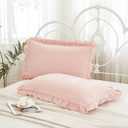 Pink Pillowcases King Pillowcases Ruffled Pillow Shams Set of 2 Cute Pillowcases Solid Ruffled Fringe Design Baby Pink Shabby Chic Pillowcases 2 Pack (King King (20''x36''), Pink)