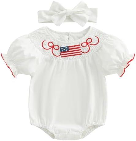Rourufy Infant 4th Of July Outfit Girl Baby Independence Day American Flag Stars Smocked Romper Toddler Patriotic Clothes size 70