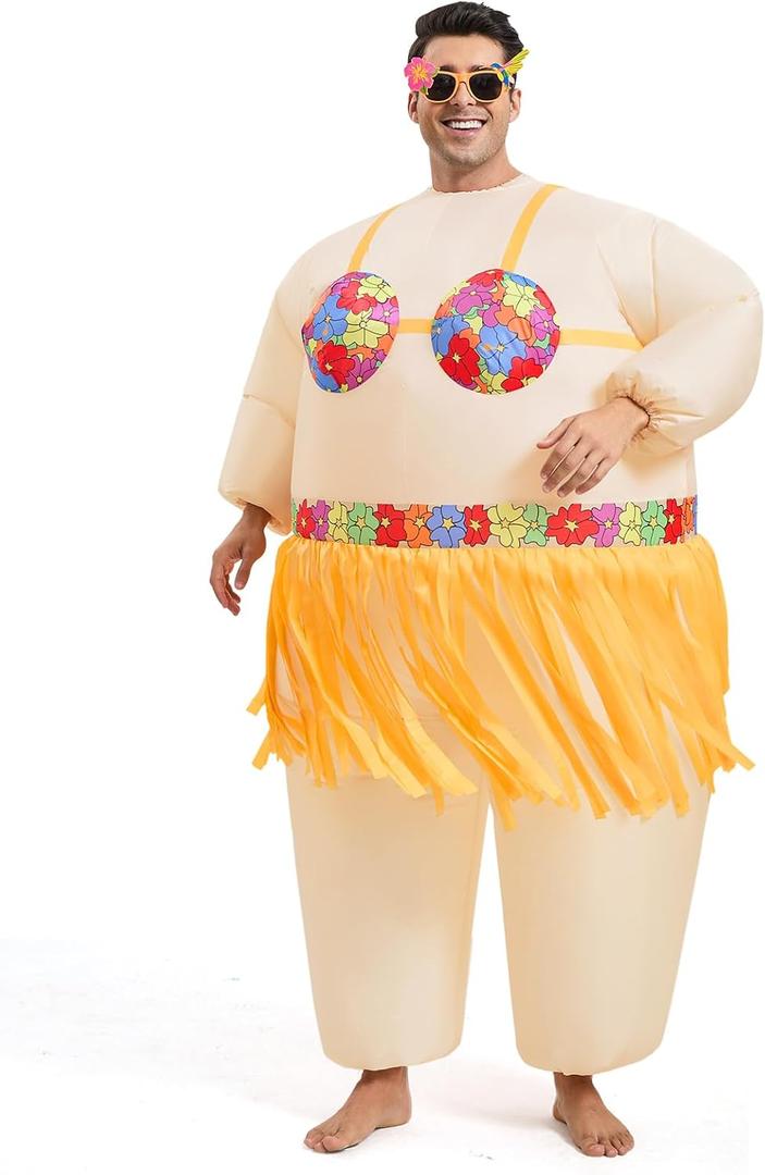 Spinosaurus Inflatable Luau Hula Skirt Costume,Hawaiian Themed Party Funny Blow Up Costumes for Adult Beach Inflatable Suit