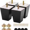 Michanco 3 Inch Black Sofa Legs Set of 4 Square Tapared Wood Furniture Feet for Couch Sofa Ottoman