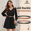 TRIWORKS Women Reversible Leather Belt for Jeans, Ladies Waist Belt with Gold Buckle 0.9" Width (Black)