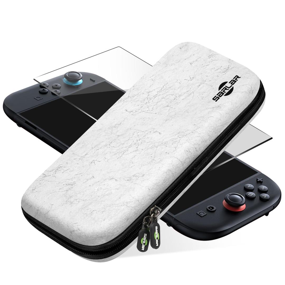 2 x sarlar Carrying Case for Nintendo Switch 2, Premium Odorless Hard Felt with Screen Protector, Portable Protection Travel Bag with 14 Game Cartridges for Storage Console Accessories, White