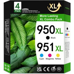 950XL and 951XL Ink Cartridges Combo Pack Replacement for HP Ink 950XL 951XL Combo Pack for Officejet Pro 8600 8610 8620 8100 Printers 4-Pack (Black/Cyan/Magenta/Yellow)