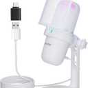USB Microphone for PC,White Mini Mic for PS4/ PS5/ Mac,Computer Gaming Condenser with Quick Mute,RGB Streaming,Filter,Shock Mount,Recording Microphones for YouTube Titok, White