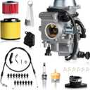 Carburetor Kit for Honda Rancher 350 TRX350 2000-2006, Fits TRX350FE FM TE TM ES & Foreman 400 450 TRX450FE FM 2002-2004, Also for FourTrax 300 TRX300 1986-2000, with Air Filter & Oil Filter