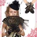 JenPen 2 Pcs Girls Tea Party Fascinators Hats with Lace Gloves Vintage Party Set Hat Gloves for Church Wedding Accessories