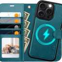 OCASE for iPhone 16 Pro Max Case Detachable Wallet Case with Card Holder, 2 in 1 Pu Leather Flip Folio with RFID Blocking Stand Wrist Strap Shockproof Phone Cover 6.9 Inch 2024, Peacock Blue