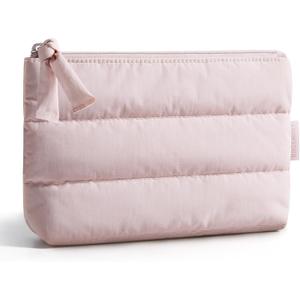 BAGSMART Small Makeup Bag, Puffy Portable Cosmetic Pouch with Charm Zipper, Water-Resistant Travel Organizer for Women (Baby Pink, Small)