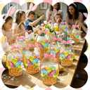 Eaasty 50 Pcs Easter Gift Bags Easter Basket Treat Bags with Handle Resealable Colorful Eggs Floral Bow Plastic Sealing Candy Pouches for Egg Hunt Holiday Party Candy Gift Wrap Supplies Decorations