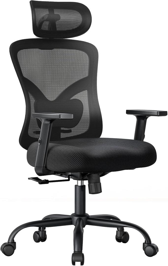 NOBLEWELL Ergonomic Office Chair with Padded Lumbar Support, 2D Headrest, Adjustable Armrests, Upgraded Contoured Seat Cushion, 130 Rocking Tilt, Computer Gaming Chair for Home Office