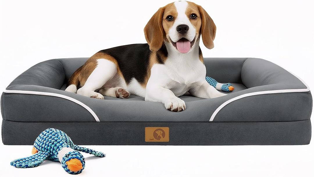 Homemate Dog Bed Medium Size Dog 28x23 inch with Orthopedic Foam Waterproof Outdoor Pet Cat Bed Sofa Supplies with Toy Dogs Crate Pad Couch with Removable Washable Cover & Non-Slip Botton Dark Grey (28.0"Lx23.0"Wx6.5"H)