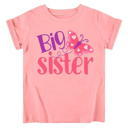Funnycokid Big Sister Shirts for Girls Size 7 Butterflies T-Shirt Pink Size 6 Gifts Pregnancy Announcement Toddler Promoted to Short Sleeve