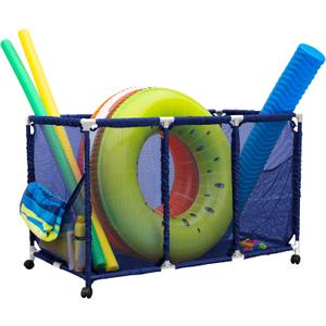 Pool Noodles Holder, Toys, Balls and Floats Equipment Mesh Rolling Storage Organizer Bin, Kids Height, Large, (43" W x 25" L x 28" H), Blue/White Style 563009