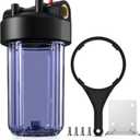 SimPure Whole House Water Big Filter Housing (DB10C), 10" x 4.5", Blue for Whole Home Water Filtration, Sediment Water Filter System for Well, 1" NPT Brass Port (Clear Housing)