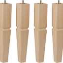 16" H 2.75" W Square Unfinished Oak Furniture Legs - Heavy Duty Mid Century Tall Wooden Legs Set of 4 for Tables, Bench, Ottomans - with Installation Hardware (Natural) (Plain Wood Color)