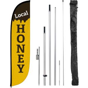 LookOurWay Feather Flag Pole Kit - 12 Feet Tall Advertising Flag Banner with Fiberglass Pole Kit and Ground Spike for Business Promotion - Local Honey | Fiberglass build, ground spike, business promotion