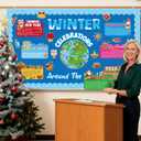 Geyoga Winter Holidays Around The World Bulletin Board Decorations Winter Holiday Bulletin Board Set with Christmas Chinese New Year Hanukkah Diwali Kwanzaa Solstice Poster Cutout School Wall Door